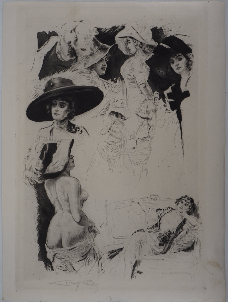 Alméry LOBEL-RICHE : Composition de femmes - Gravure (détail)