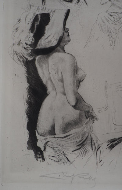 Alméry LOBEL-RICHE : Composition de femmes - Gravure (détail)