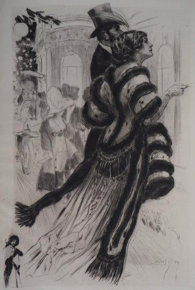 Alméry LOBEL-RICHE : Le couple élégant - Gravure (détail)