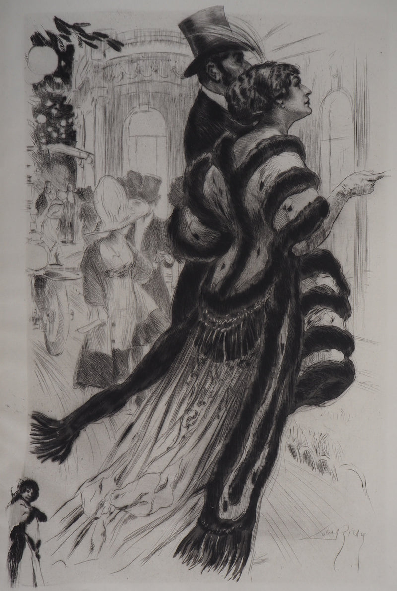 Alméry LOBEL-RICHE : Le couple élégant - Gravure (détail)