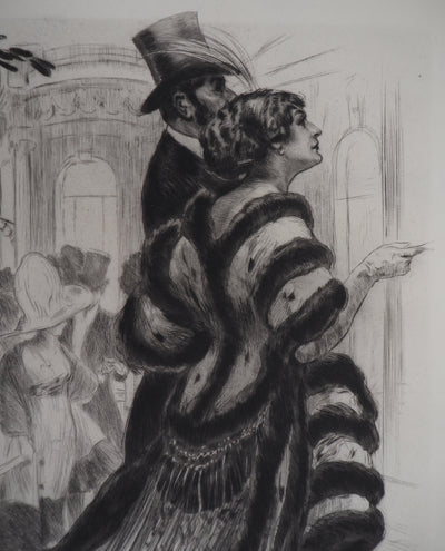 Alméry LOBEL-RICHE : Le couple élégant - Gravure (détail)