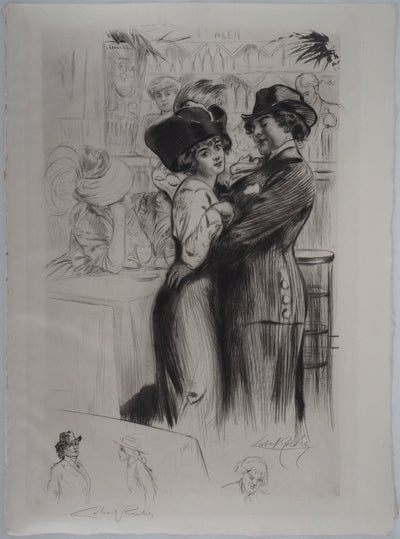 Alméry LOBEL-RICHE : La danse du couple - Gravure (détail)