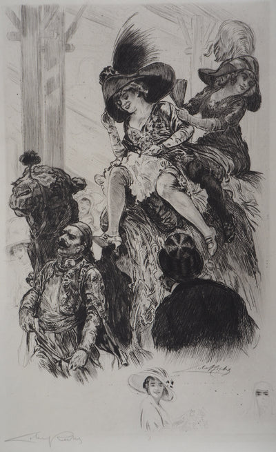 Alméry LOBEL-RICHE : Deux femmes sur un chameau - Gravure
