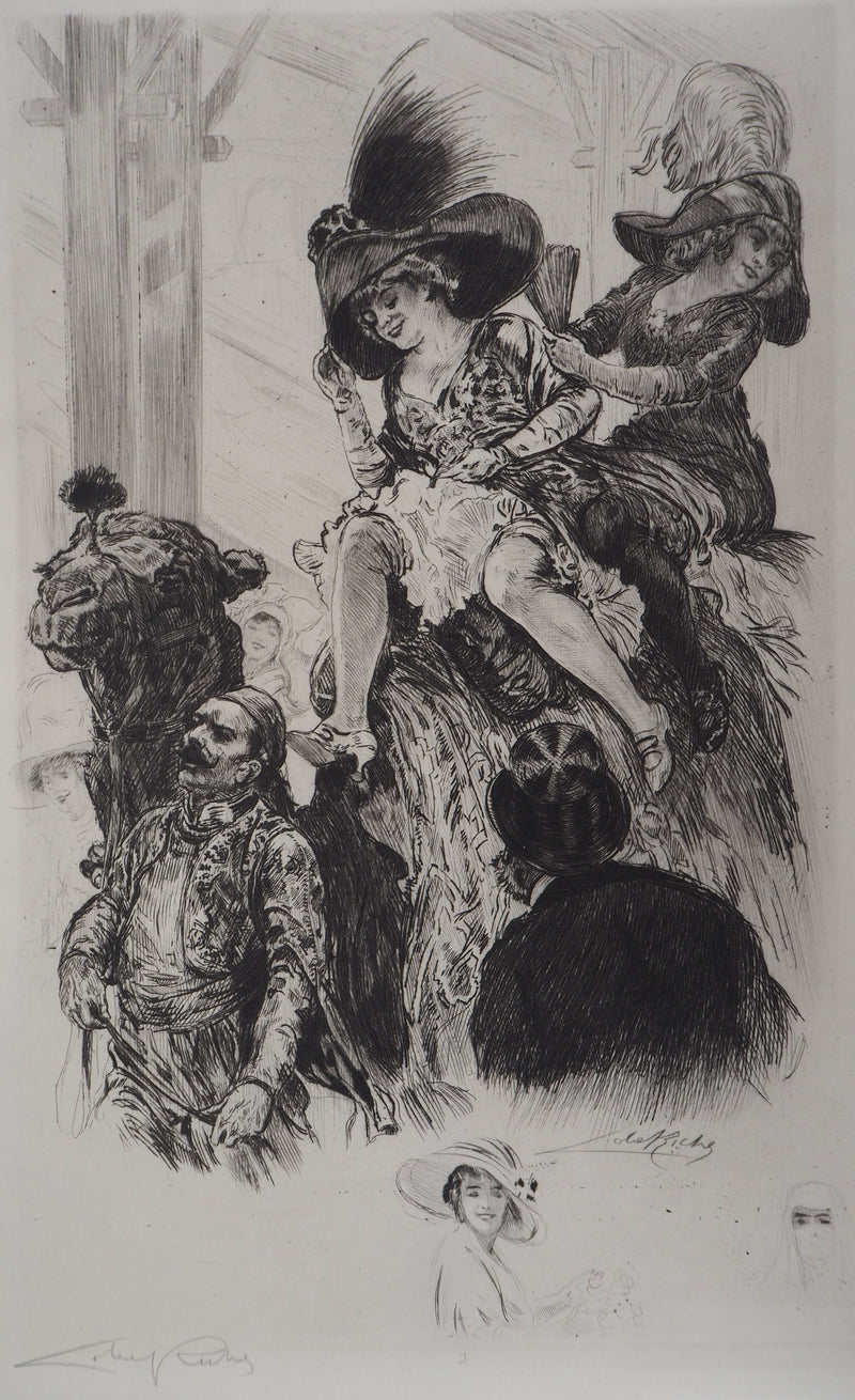 Alméry LOBEL-RICHE : Deux femmes sur un chameau - Gravure