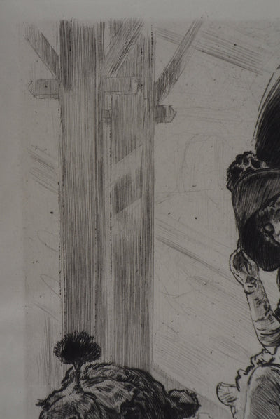 Alméry LOBEL-RICHE : Deux femmes sur un chameau - Gravure (détail)