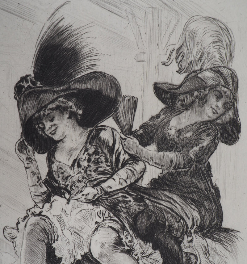 Alméry LOBEL-RICHE : Deux femmes sur un chameau - Gravure (détail)