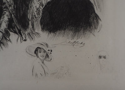 Alméry LOBEL-RICHE : Deux femmes sur un chameau - Gravure (détail)