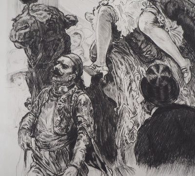 Alméry LOBEL-RICHE : Deux femmes sur un chameau - Gravure (détail)