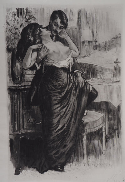Alméry LOBEL-RICHE : L'étreinte - Gravure