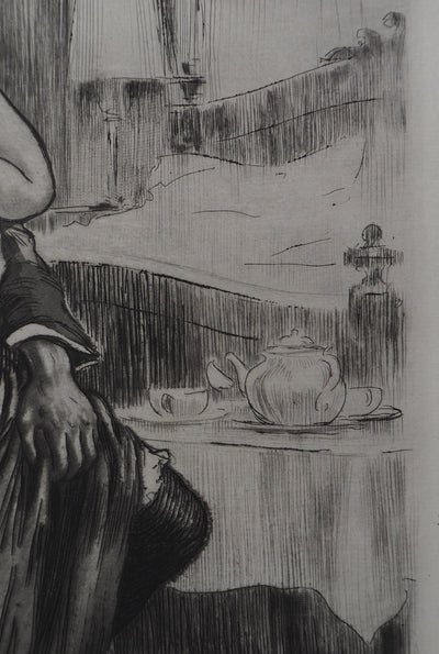 Alméry LOBEL-RICHE : L'étreinte - Gravure (détail)