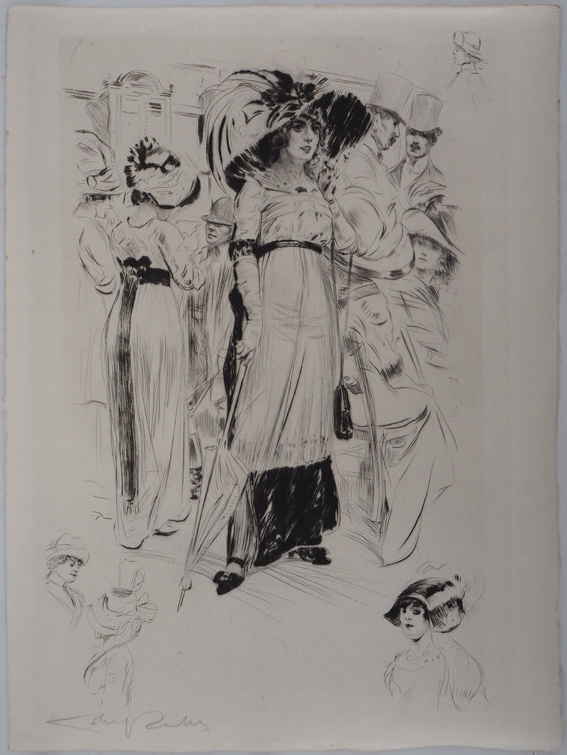 Alméry LOBEL-RICHE : Femme élégante - Gravure (détail)