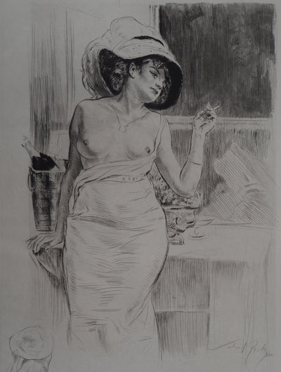 Alméry LOBEL-RICHE : Femme à la fenêtre - Gravure