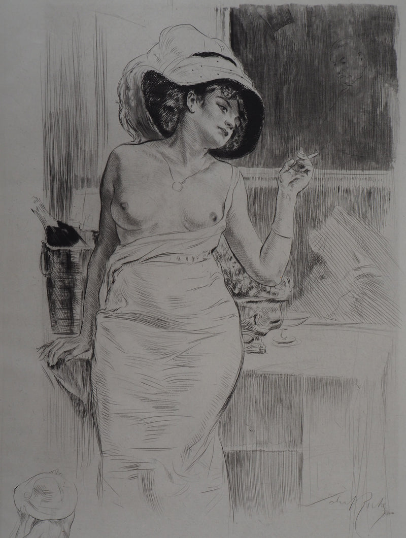 Alméry LOBEL-RICHE : Femme à la fenêtre - Gravure