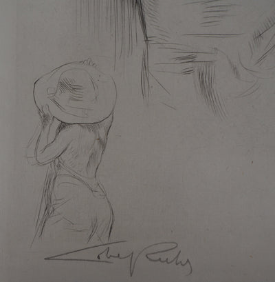 Alméry LOBEL-RICHE : Femme à la fenêtre - Gravure (détail)