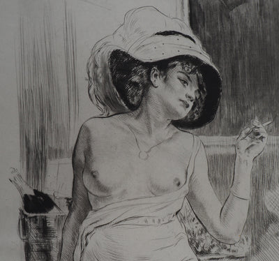 Alméry LOBEL-RICHE : Femme à la fenêtre - Gravure (détail)