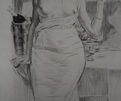 Alméry LOBEL-RICHE : Femme à la fenêtre - Gravure (détail)