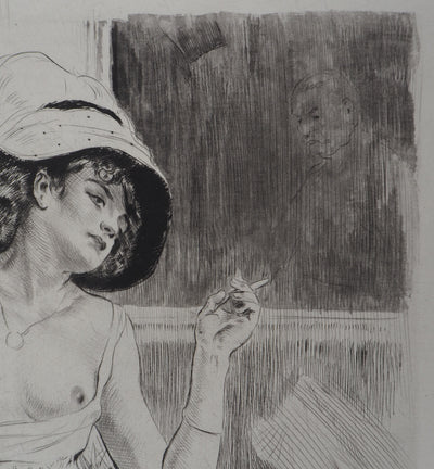 Alméry LOBEL-RICHE : Femme à la fenêtre - Gravure (détail)