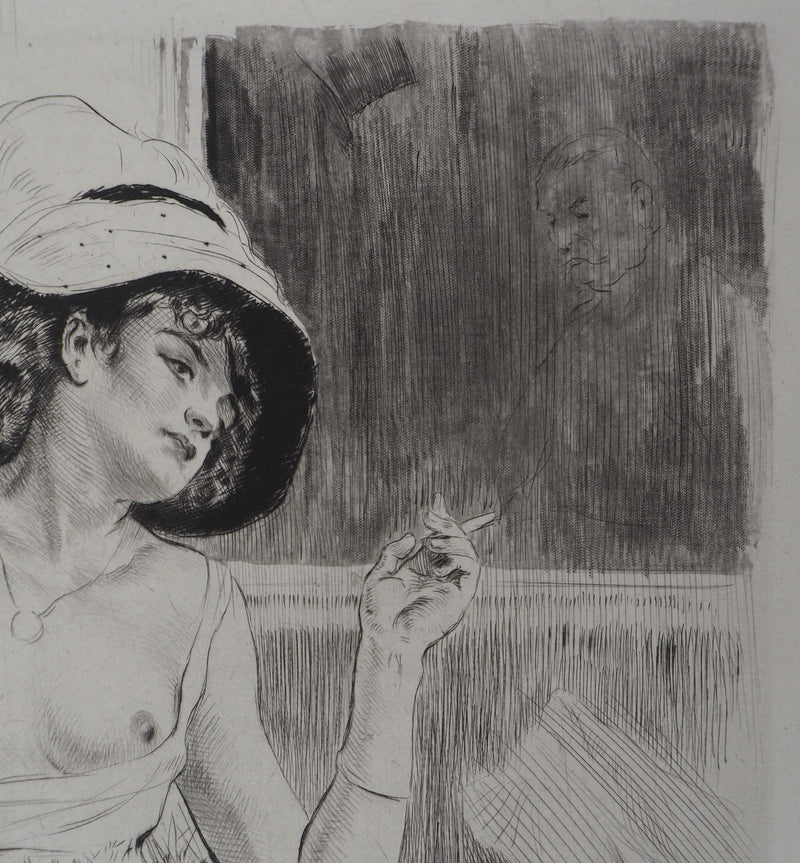 Alméry LOBEL-RICHE : Femme à la fenêtre - Gravure (détail)