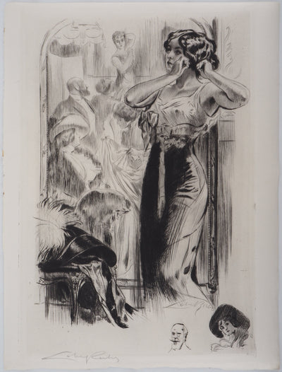 Alméry LOBEL-RICHE : Femme en négligé - Gravure (détail)