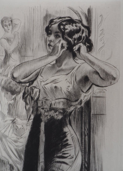 Alméry LOBEL-RICHE : Femme en négligé - Gravure (détail)