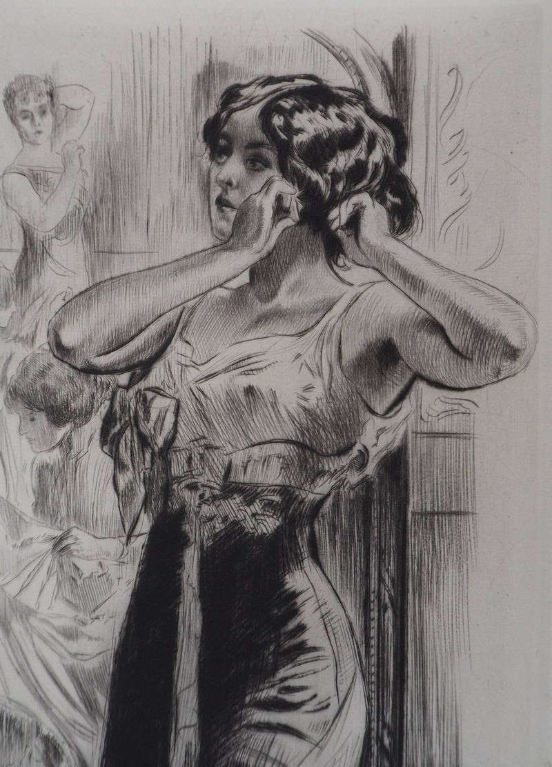 Alméry LOBEL-RICHE : Femme en négligé - Gravure (détail)