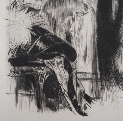 Alméry LOBEL-RICHE : Femme en négligé - Gravure (détail)
