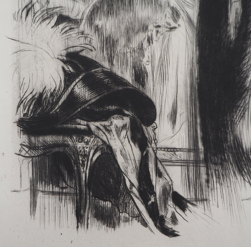 Alméry LOBEL-RICHE : Femme en négligé - Gravure (détail)