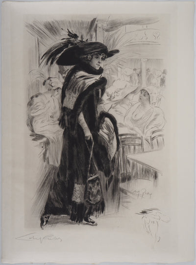 Alméry LOBEL-RICHE : Femme en noir - Gravure (détail)
