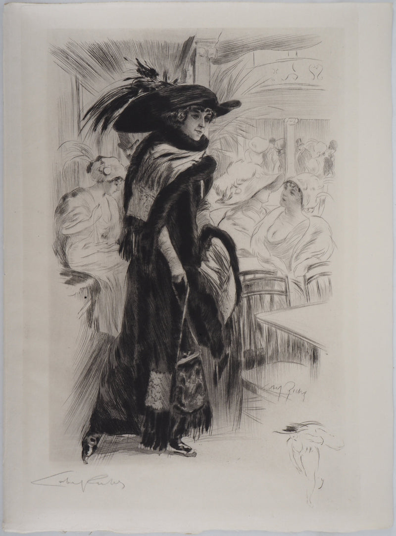 Alméry LOBEL-RICHE : Femme en noir - Gravure (détail)