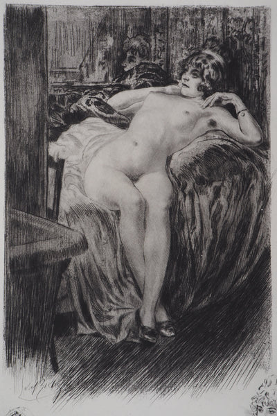 Alméry LOBEL-RICHE : Modèle allongée sur le lit - Gravure
