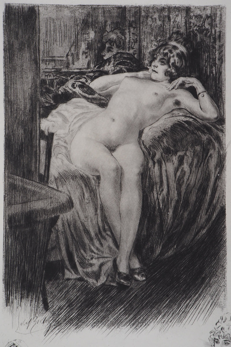 Alméry LOBEL-RICHE : Modèle allongée sur le lit - Gravure