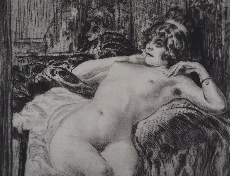 Alméry LOBEL-RICHE : Modèle allongée sur le lit - Gravure (détail)