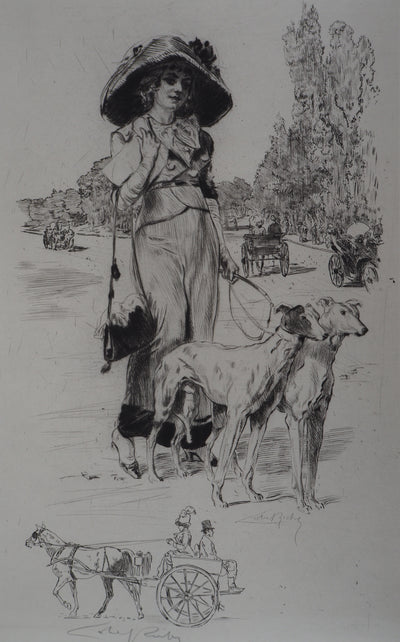 Alméry LOBEL-RICHE : La promenade des chiens - Gravure