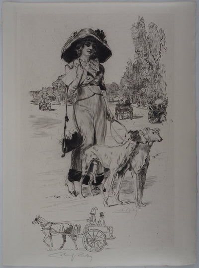 Alméry LOBEL-RICHE : La promenade des chiens - Gravure (détail)