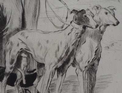 Alméry LOBEL-RICHE : La promenade des chiens - Gravure (détail)