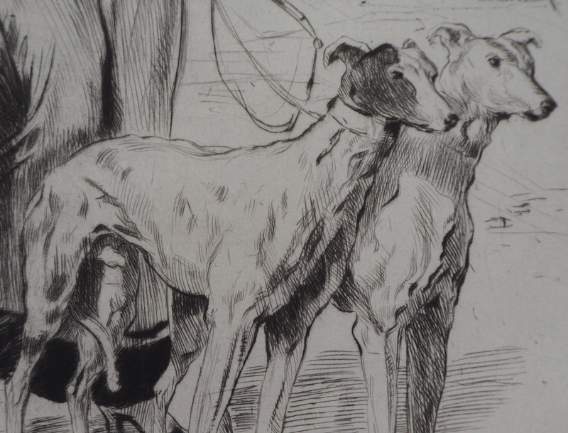 Alméry LOBEL-RICHE : La promenade des chiens - Gravure (détail)