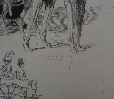 Alméry LOBEL-RICHE : La promenade des chiens - Gravure (détail)