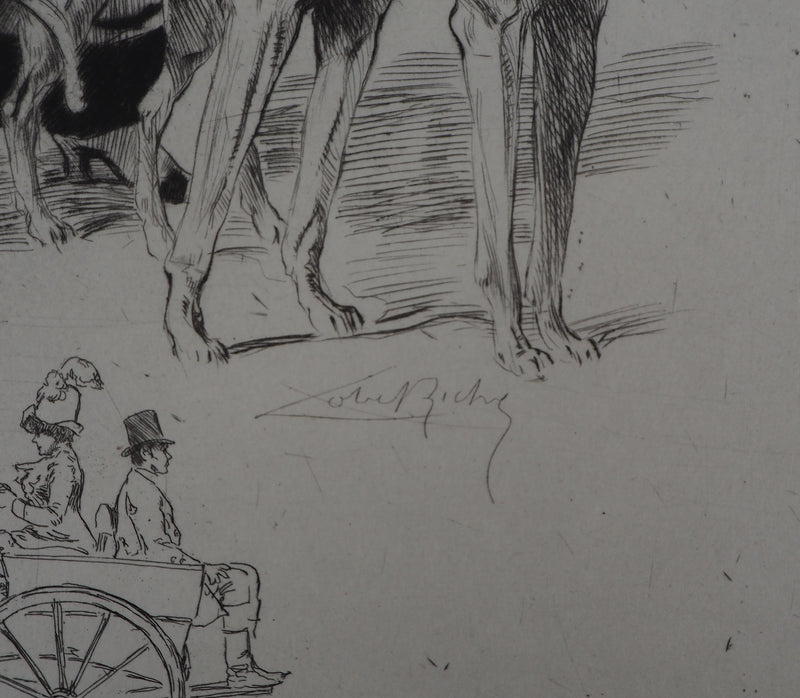Alméry LOBEL-RICHE : La promenade des chiens - Gravure (détail)