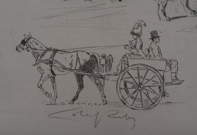 Alméry LOBEL-RICHE : La promenade des chiens - Gravure (détail)
