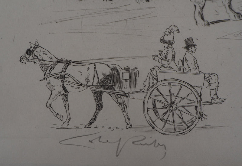 Alméry LOBEL-RICHE : La promenade des chiens - Gravure (détail)