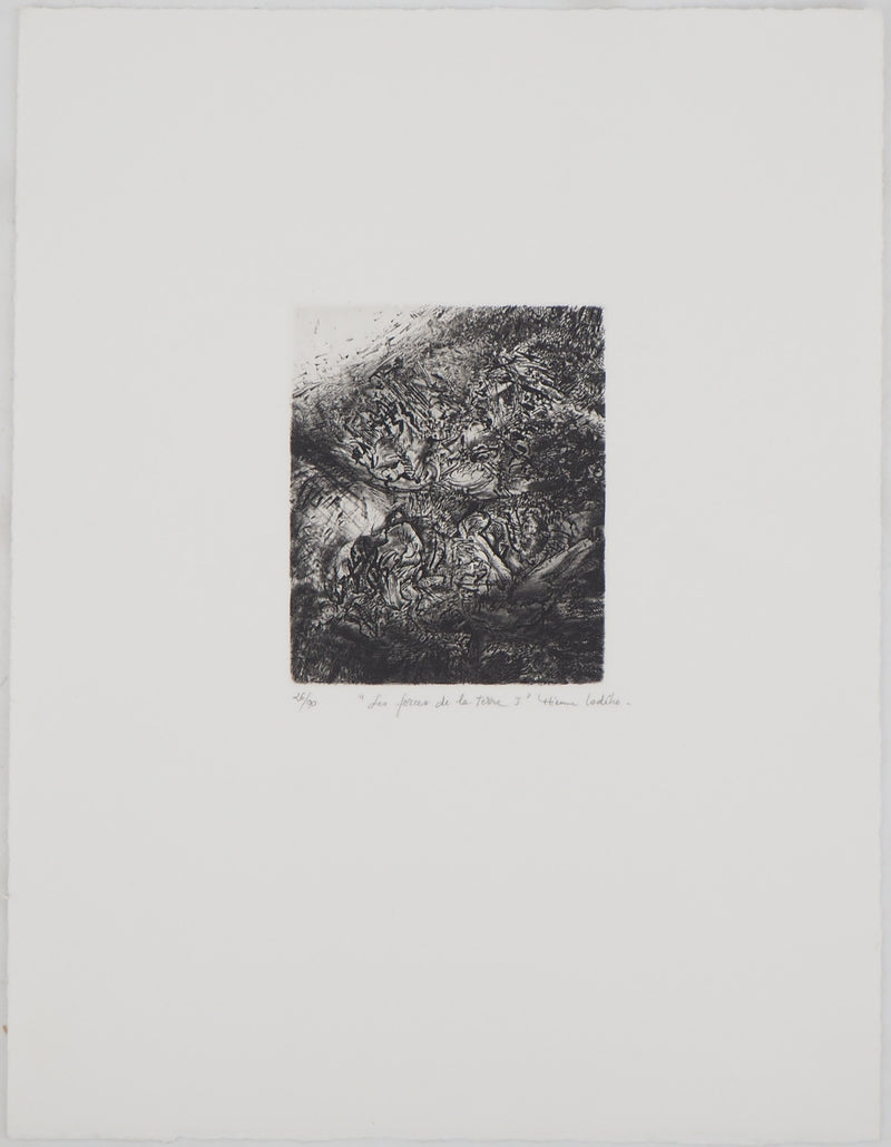 Etienne LODEHO : Les forces de la terre I - Gravure (détail)