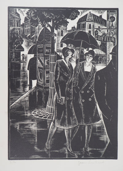 Jean LOMBARD : Sous la pluie, 1925 - Gravure sur bois
