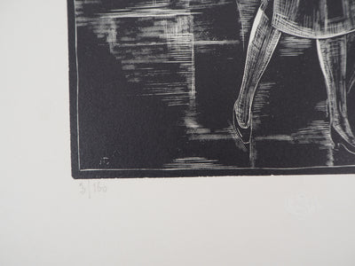 Jean LOMBARD : Sous la pluie, 1925 - Gravure sur bois (détail)