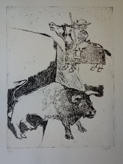 Bernard LORJOU : L'entrée du Picador - Gravure (détail)