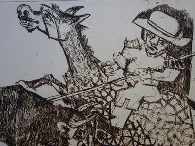 Bernard LORJOU : Picador et taureau - Gravure (détail)