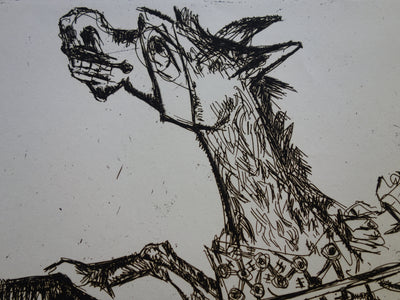 Bernard LORJOU : Picador et taureau - Gravure (détail)