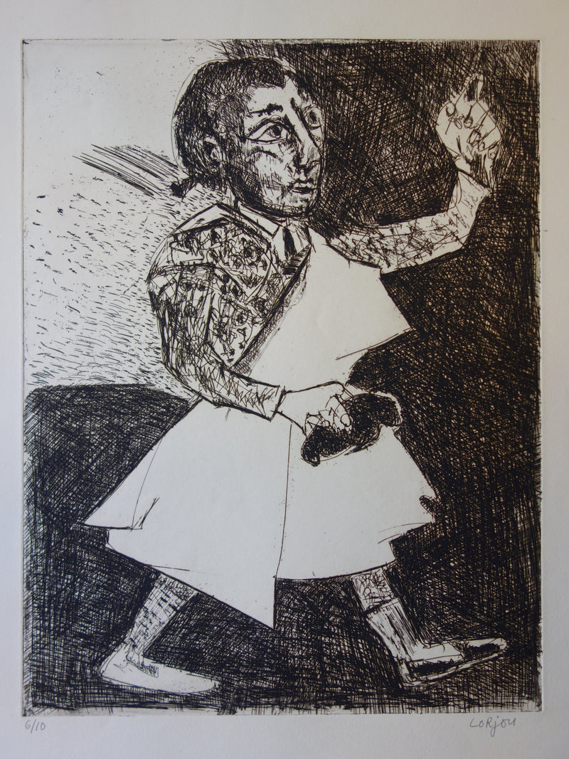 Bernard LORJOU : Le salut du Torero - Gravure (détail)