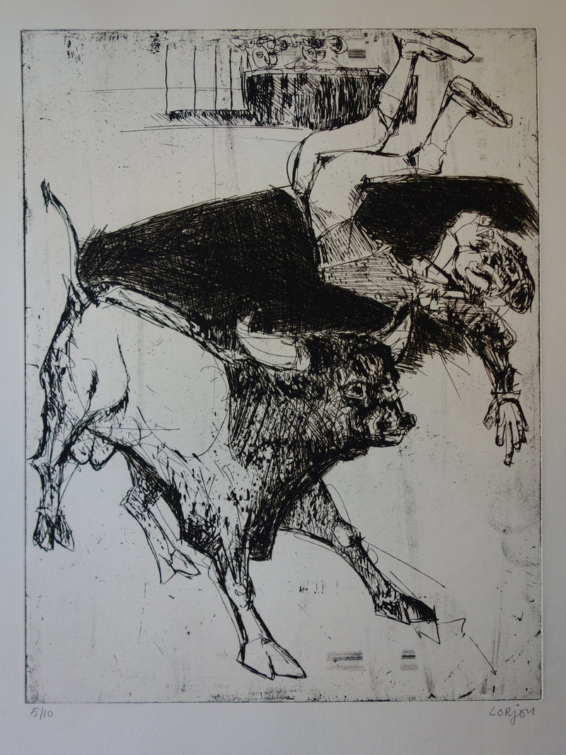 Bernard LORJOU : Torero renversé - Gravure
