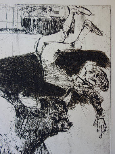 Bernard LORJOU : Torero renversé - Gravure (détail)