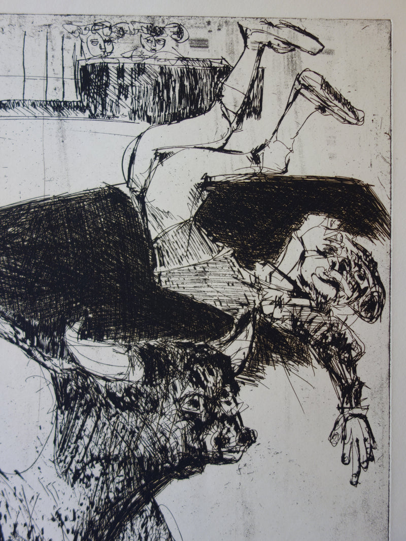 Bernard LORJOU : Torero renversé - Gravure (détail)